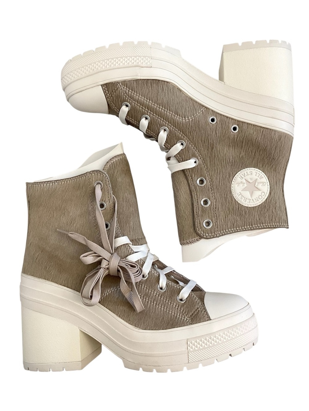 Converse NWOT 11 Chuck 70 De Lux Platform Calf-hair Women’s Sneakers Beige Flaw